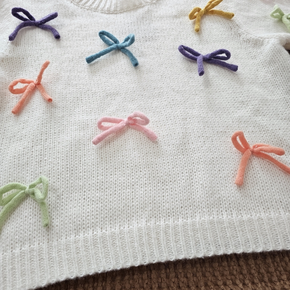 BiBi Bow Detail Puff Sleeve Sweater. Sz Medium, NWTs - Picture 8 of 14